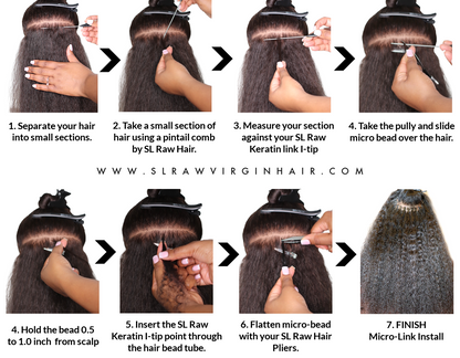 Microlink hair extensions diagram of how to use SL Raw Virgin Hair micro-beads 
